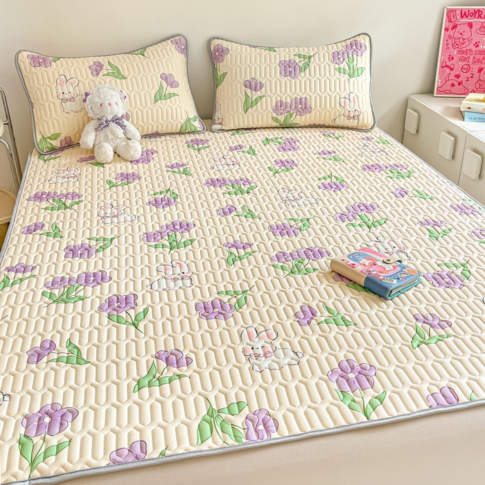 91家纺网 家纺一手货源 找家纺 沐慕 2024新款小清新印花乳胶凉席 星黛兔