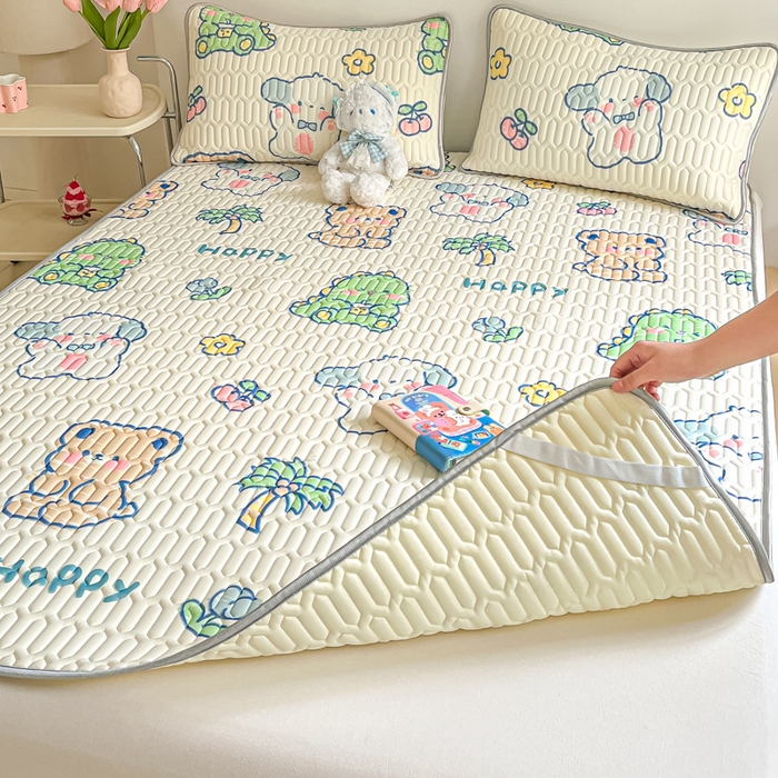 91家纺网 家纺一手货源 找家纺 沐慕 2024新款小清新印花乳胶凉席 动物派对