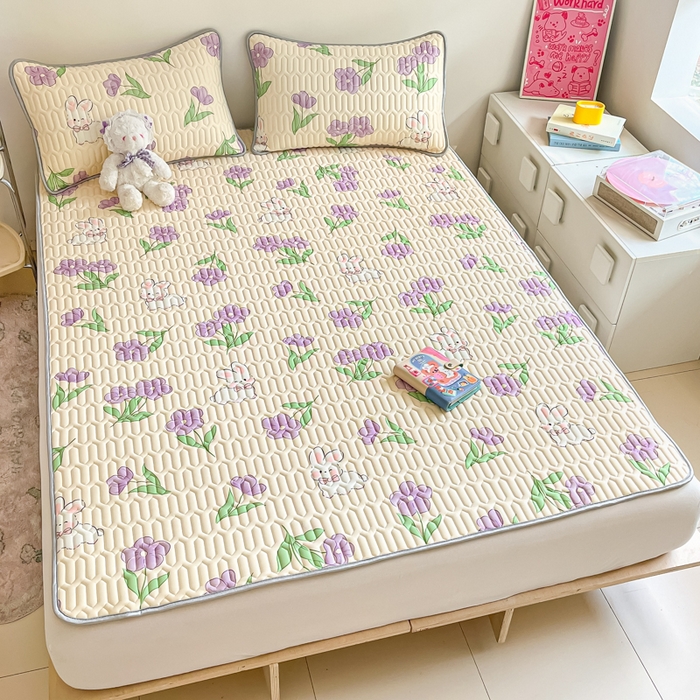 91家纺网 家纺一手货源 找家纺 沐慕 2024新款小清新印花乳胶凉席 星黛兔