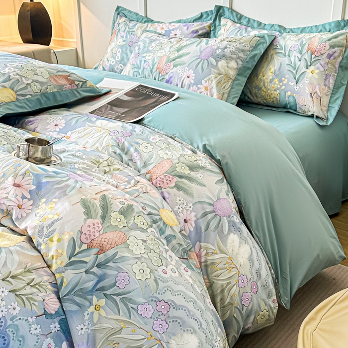 91家纺网 家纺一手货源 找家纺 棉生活 2024新款铂金棉高支数码印花四件套 林溪清婉