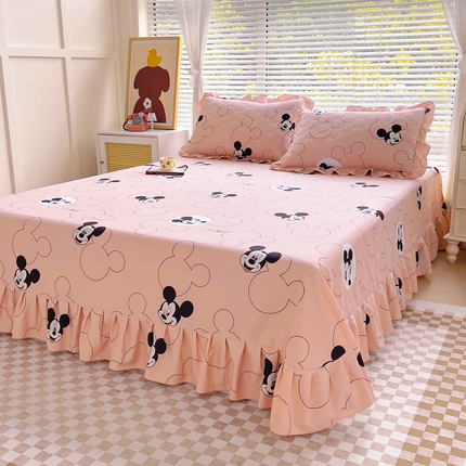 （总）情煊家纺 2024新款全棉床单单品纯色床单斜纹花边床单系列-印花款