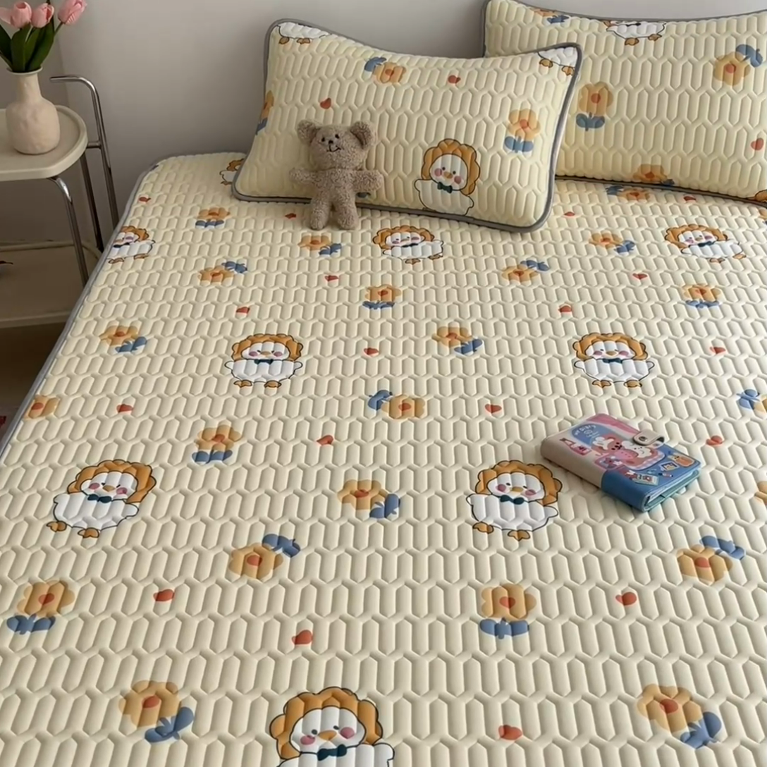 91家纺网 家纺一手货源 找家纺 沐慕 2024新款小清新印花乳胶凉席 萌萌鸭