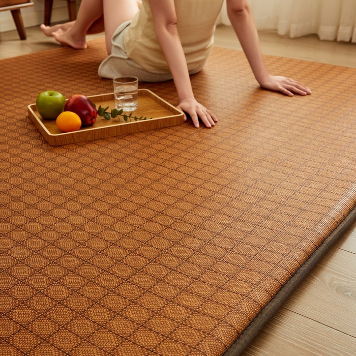 91家纺网 家纺一手货源 找家纺 祁恋婷家居 2024新款日式榻榻米冰藤午睡垫-小床 九方格-咖色