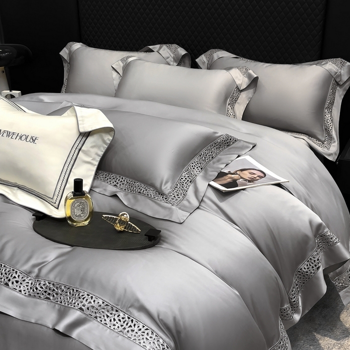 91家纺网 家纺一手货源 找家纺 若未家居 LOVEWE HOUSE 2025新款进口天丝意式镂空工艺高端套件--威尔士 威尔士 银灰