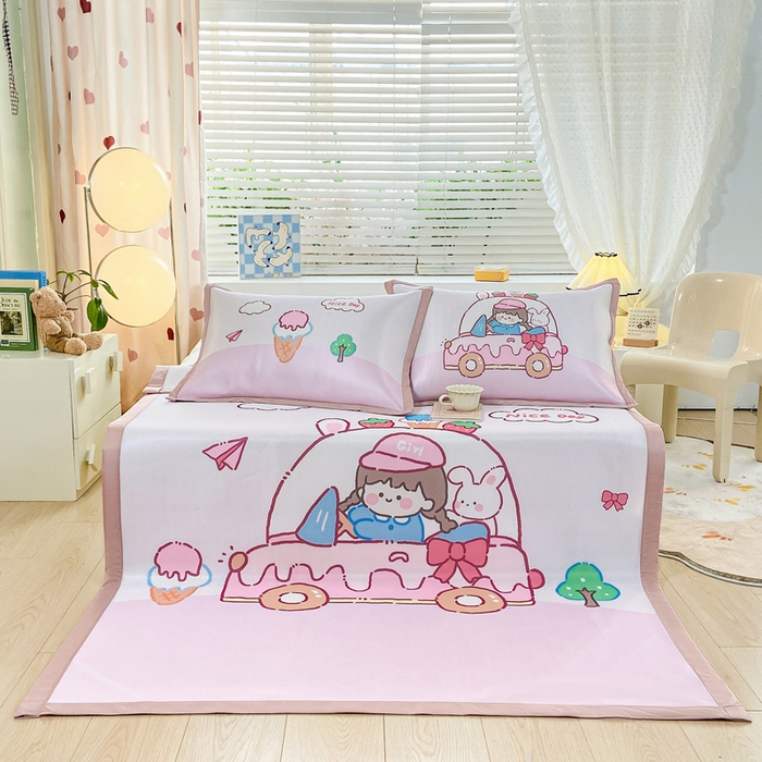 91家纺网 家纺一手货源 找家纺 博雅 2024新款1200D大版牛奶冰丝席 小女孩