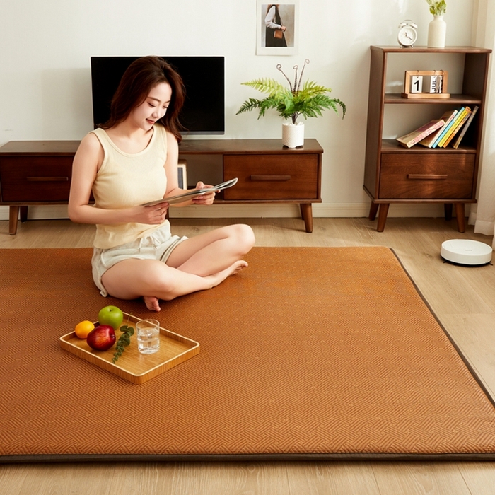 91家纺网 家纺一手货源 找家纺 祁恋婷家居 2024新款日式榻榻米冰藤午睡垫-大床 饼干藤-咖色