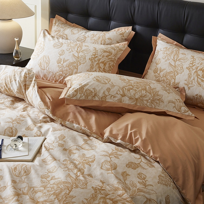 91家纺网 家纺一手货源 找家纺 千朵森 2024新款A类全棉拼角印花四件套（风格一） 琥珀