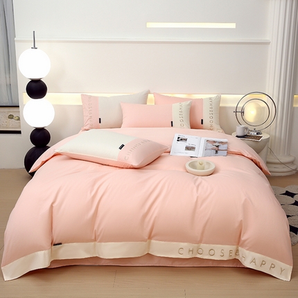 91家纺网 家纺一手货源 找家纺 （总）2024新款简约家居.刺绣纯色拼色四件套--伊可系列