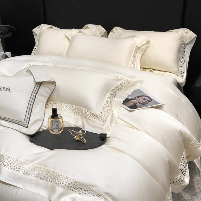 91家纺网 家纺一手货源 找家纺 若未家居 LOVEWE HOUSE 2025新款进口天丝意式镂空工艺高端套件--威尔士 威尔士 贵族白
