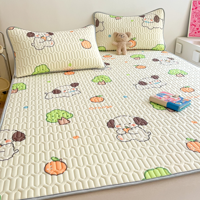 91家纺网 家纺一手货源 找家纺 沐慕 2024新款小清新印花乳胶凉席 甜橙萌宠