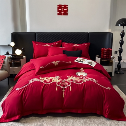 91家纺网 家纺一手货源 找家纺 （总）宅家居 2024新款磨毛亲肤棉婚庆刺绣花四件套