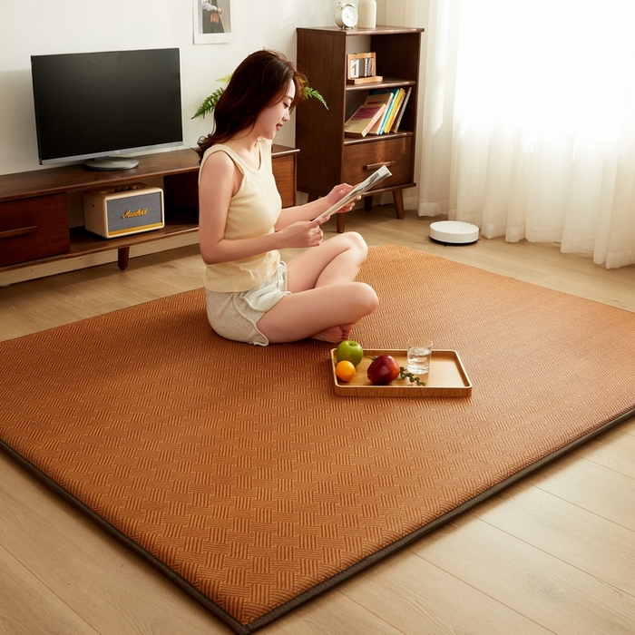 91家纺网 家纺一手货源 找家纺 祁恋婷家居 2024新款日式榻榻米冰藤午睡垫-大床 饼干藤-咖色