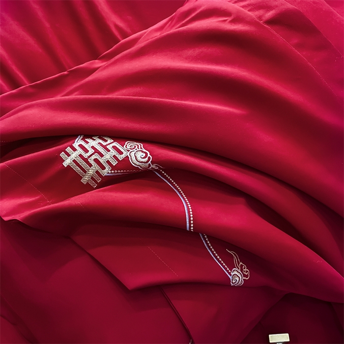 91家纺网 家纺一手货源 找家纺 宅家居 2024新款磨毛亲肤棉婚庆刺绣花四件套 龙凤呈祥