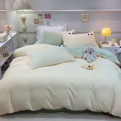 91家纺网 家纺一手货源 找家纺 艾米家居 2025新款水洗真丝大眼睛系列四件套 黄+绿