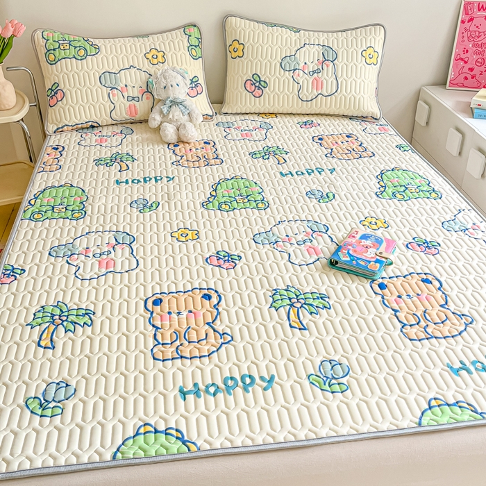 91家纺网 家纺一手货源 找家纺 沐慕 2024新款小清新印花乳胶凉席 动物派对