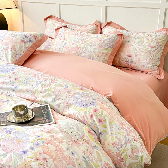 91家纺网 家纺一手货源 找家纺 棉生活 2024新款铂金棉高支数码印花四件套 盛夏光景　粉