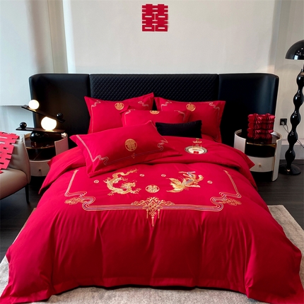 91家纺网 家纺一手货源 找家纺 （总）宅家居 2024新款磨毛亲肤棉婚庆刺绣花四件套