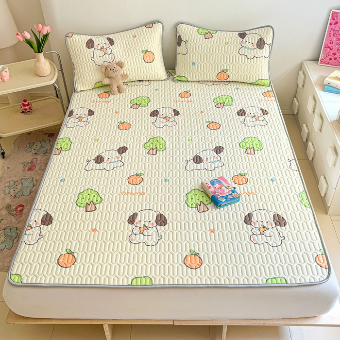 91家纺网 家纺一手货源 找家纺 沐慕 2024新款小清新印花乳胶凉席 甜橙萌宠