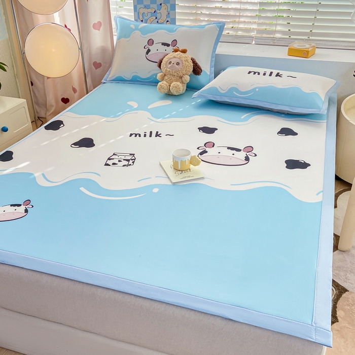 91家纺网 家纺一手货源 找家纺 博雅 2024新款1200D大版牛奶冰丝席 奶牛