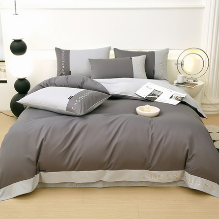 91家纺网 家纺一手货源 找家纺 （总）2024新款简约家居.刺绣纯色拼色四件套--伊可系列