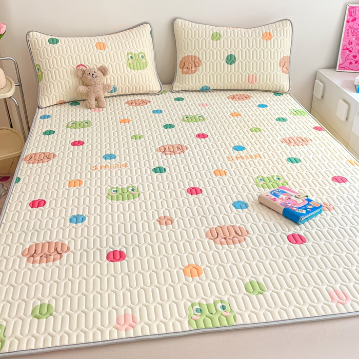 91家纺网 家纺一手货源 找家纺 沐慕 2024新款小清新印花乳胶凉席 彩色波点