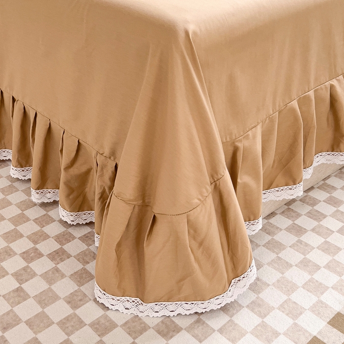 91家纺网 家纺一手货源 找家纺 情煊家纺 2024新款全棉斜纹花边床单系列-纯色款 浅驼