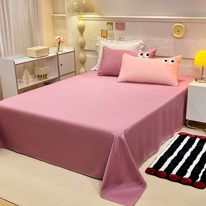 91家纺网 家纺一手货源 找家纺 艾米家居 2025新款水洗真丝大眼睛系列四件套 豆沙+玫红