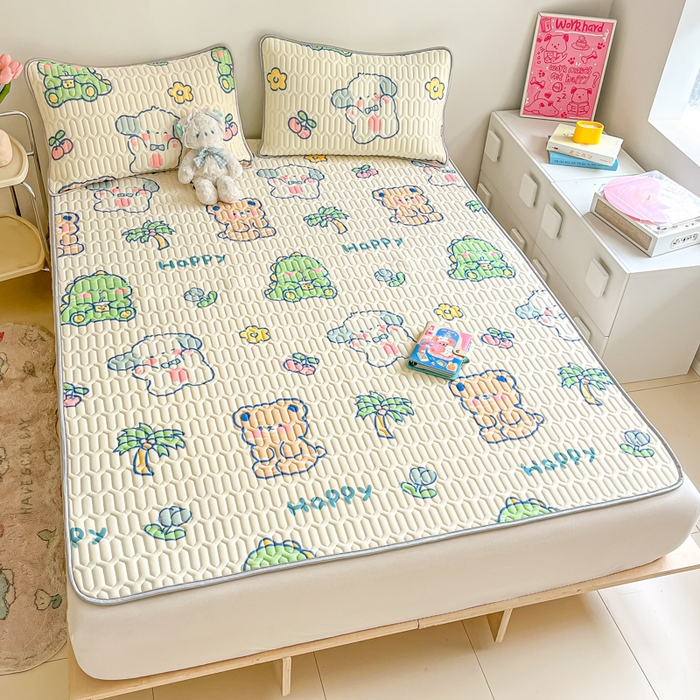 91家纺网 家纺一手货源 找家纺 沐慕 2024新款小清新印花乳胶凉席 动物派对