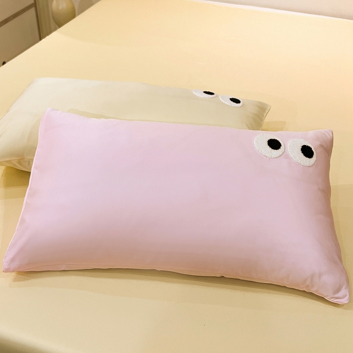 91家纺网 家纺一手货源 找家纺 艾米家居 2025新款水洗真丝大眼睛系列四件套 粉+黄