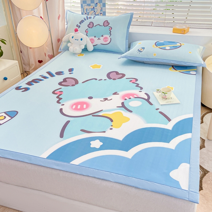 91家纺网 家纺一手货源 找家纺 博雅 2024新款1200D大版牛奶冰丝席 星球萌龙