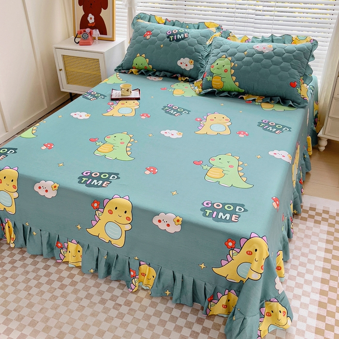 91家纺网 家纺一手货源 找家纺 情煊家纺 2024新款全棉斜纹花边床单系列-印花款 恐龙日记