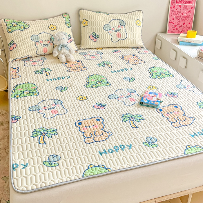 91家纺网 家纺一手货源 找家纺 沐慕 2024新款小清新印花乳胶凉席 动物派对