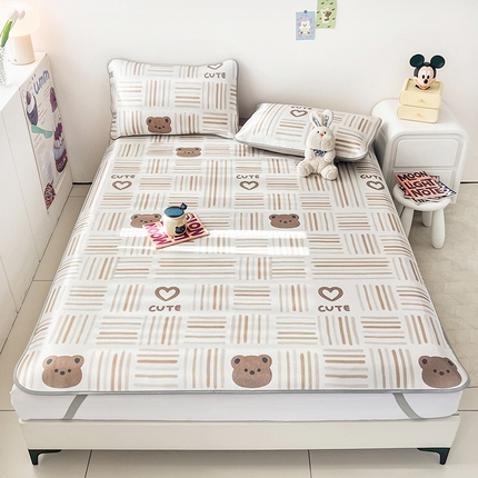 倾慕2024新款时尚风凉感冰丝席 线条小熊