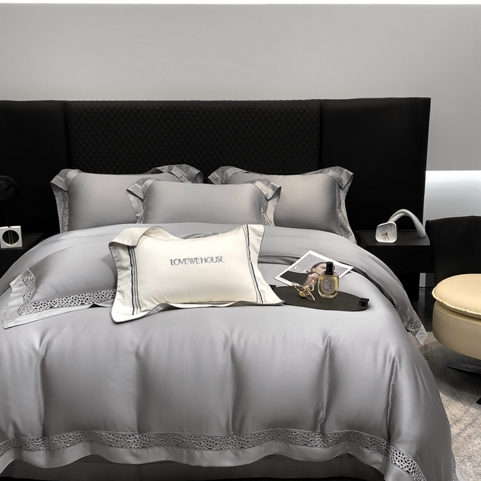 91家纺网 家纺一手货源 找家纺 若未家居 LOVEWE HOUSE 2025新款进口天丝意式镂空工艺高端套件--威尔士 威尔士 银灰