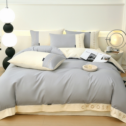 91家纺网 家纺一手货源 找家纺 （总）2024新款简约家居.刺绣纯色拼色四件套--伊可系列