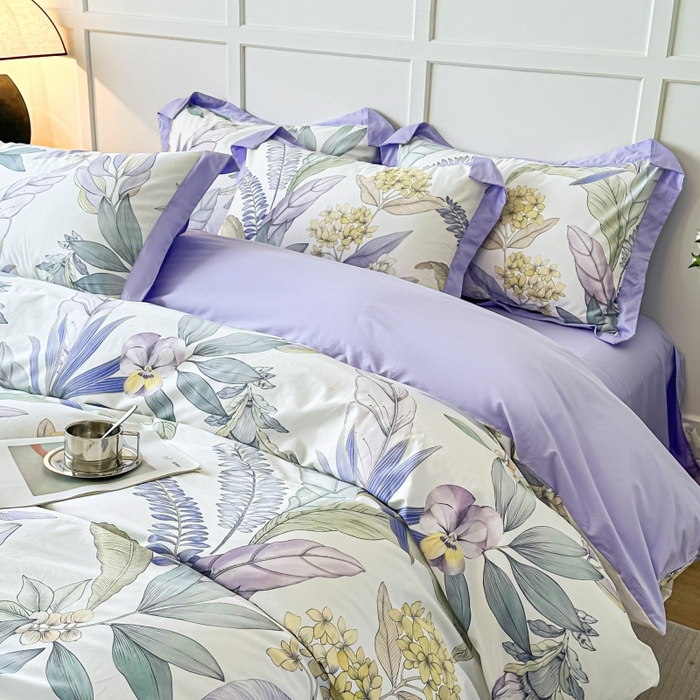 91家纺网 家纺一手货源 找家纺 棉生活 2024新款铂金棉高支数码印花四件套 花意飘香