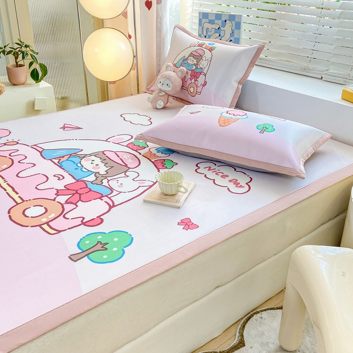 91家纺网 家纺一手货源 找家纺 博雅 2024新款1200D大版牛奶冰丝席 小女孩