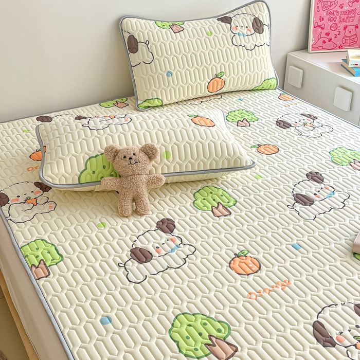 91家纺网 家纺一手货源 找家纺 沐慕 2024新款小清新印花乳胶凉席 甜橙萌宠