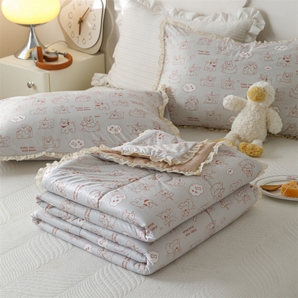 有货 2024新款春夏新款法式针织棉印花夏被春秋被 面包狗