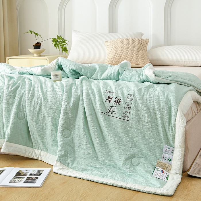91家纺网 家纺一手货源 找家纺 爱宝被业 2024新款水洗针织棉无染被 绿色