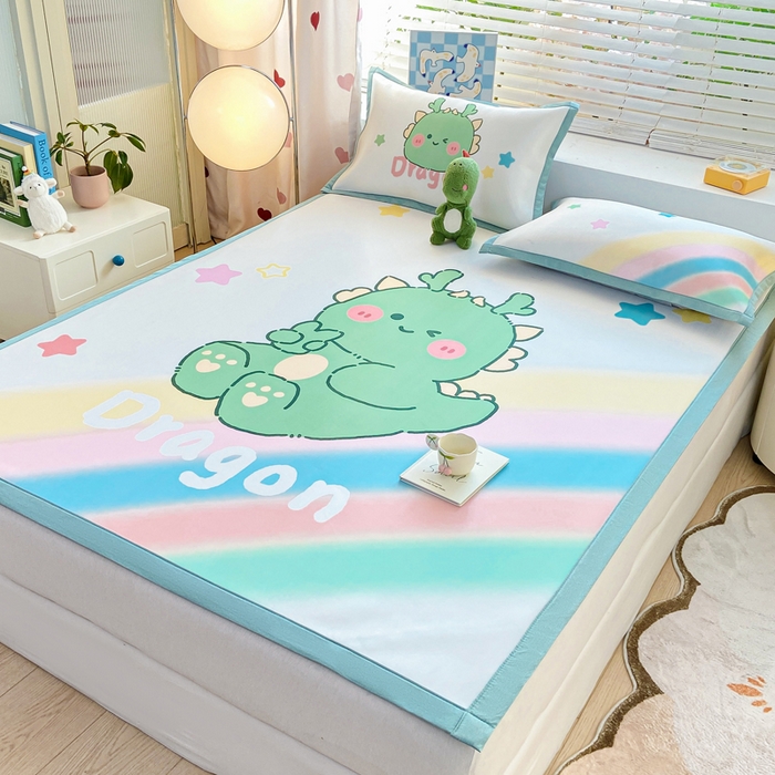 91家纺网 家纺一手货源 找家纺 博雅 2024新款1200D大版牛奶冰丝席 彩虹龙