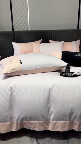 91家纺网 家纺一手货源 找家纺 凯磊 2024新款简约家居.刺绣纯色拼色四件套--伊可系列（拍法一） 海棠紫+裸粉