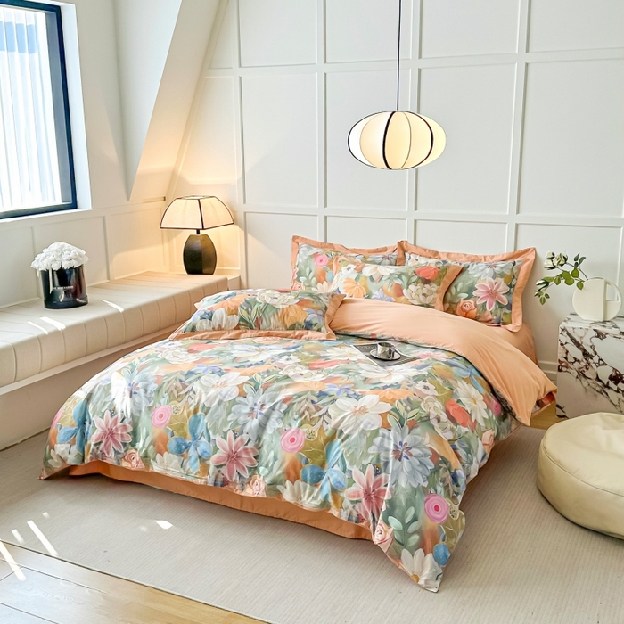 91家纺网 家纺一手货源 找家纺 棉生活 2024新款铂金棉高支数码印花四件套 花的嫁纱