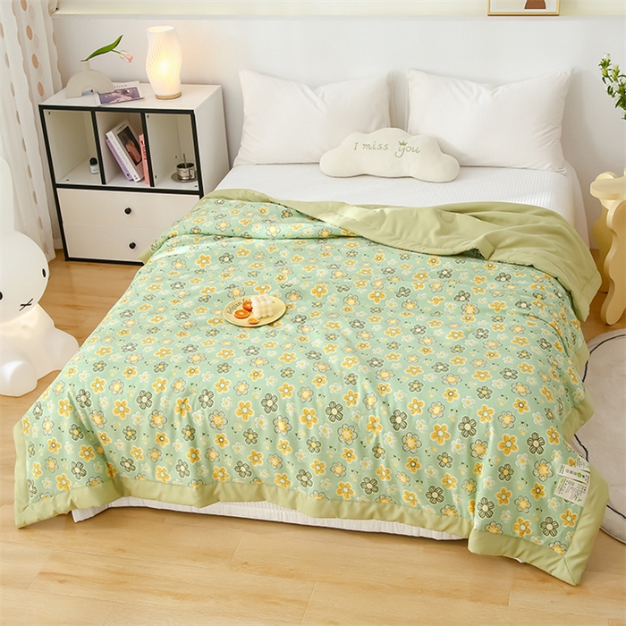 91家纺网 家纺一手货源 找家纺 爱宝被业 2025新款水洗棉麻双层纱夏凉被 花漾