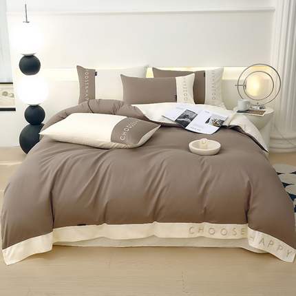 91家纺网 家纺一手货源 找家纺 （总）2024新款简约家居.刺绣纯色拼色四件套--伊可系列