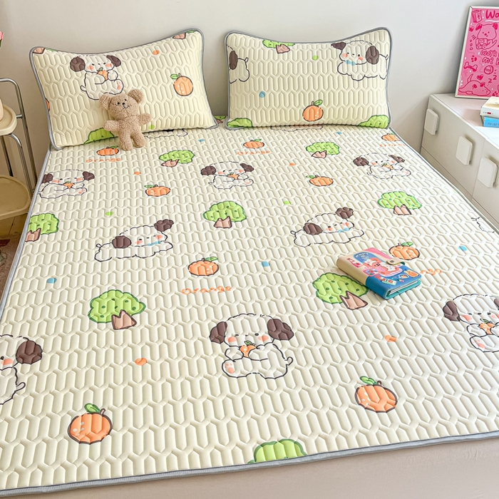 91家纺网 家纺一手货源 找家纺 沐慕 2024新款小清新印花乳胶凉席 甜橙萌宠