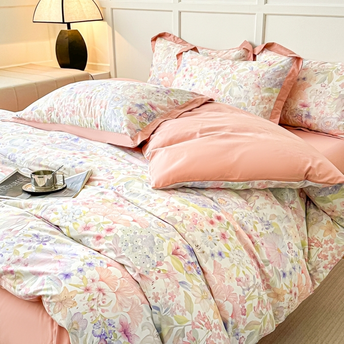 91家纺网 家纺一手货源 找家纺 棉生活 2024新款铂金棉高支数码印花四件套 盛夏光景　粉