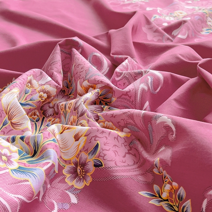 91家纺网 家纺一手货源 找家纺 情煊家纺 2024新款全棉斜纹花边床单系列-印花款 锦绣花期-豆沙