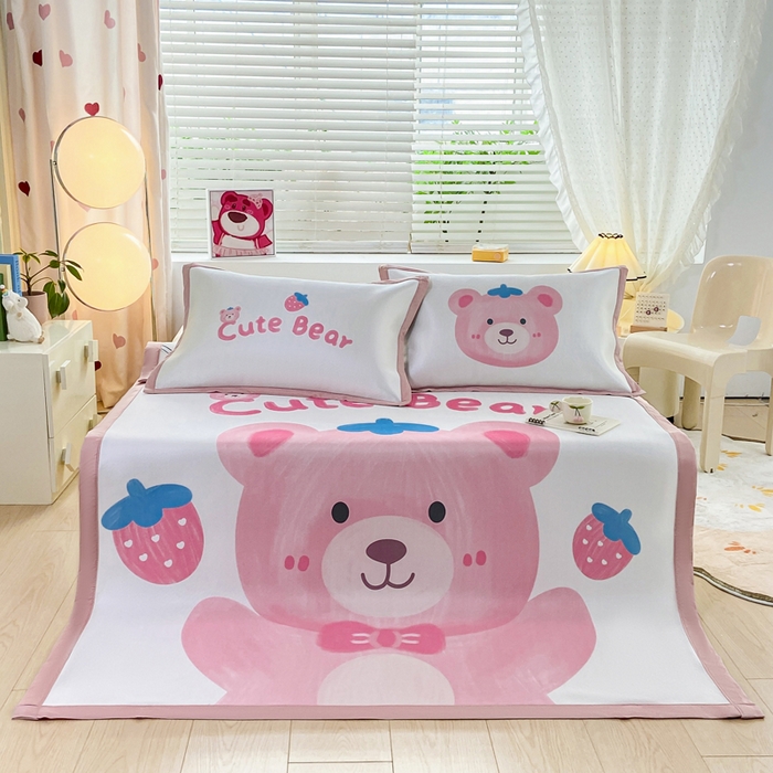 91家纺网 家纺一手货源 找家纺 博雅 2024新款1200D大版牛奶冰丝席 莓莓熊