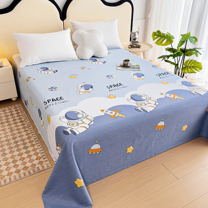 91家纺网 家纺一手货源 找家纺 情煊家纺 2024新款全棉斜纹直角床单系列-印花款 太空漫步